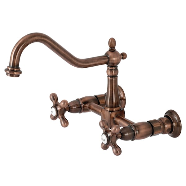 KS124AXAC Heritage Two-Handle Wall Mount Bridge Kitchen Faucet, Copper